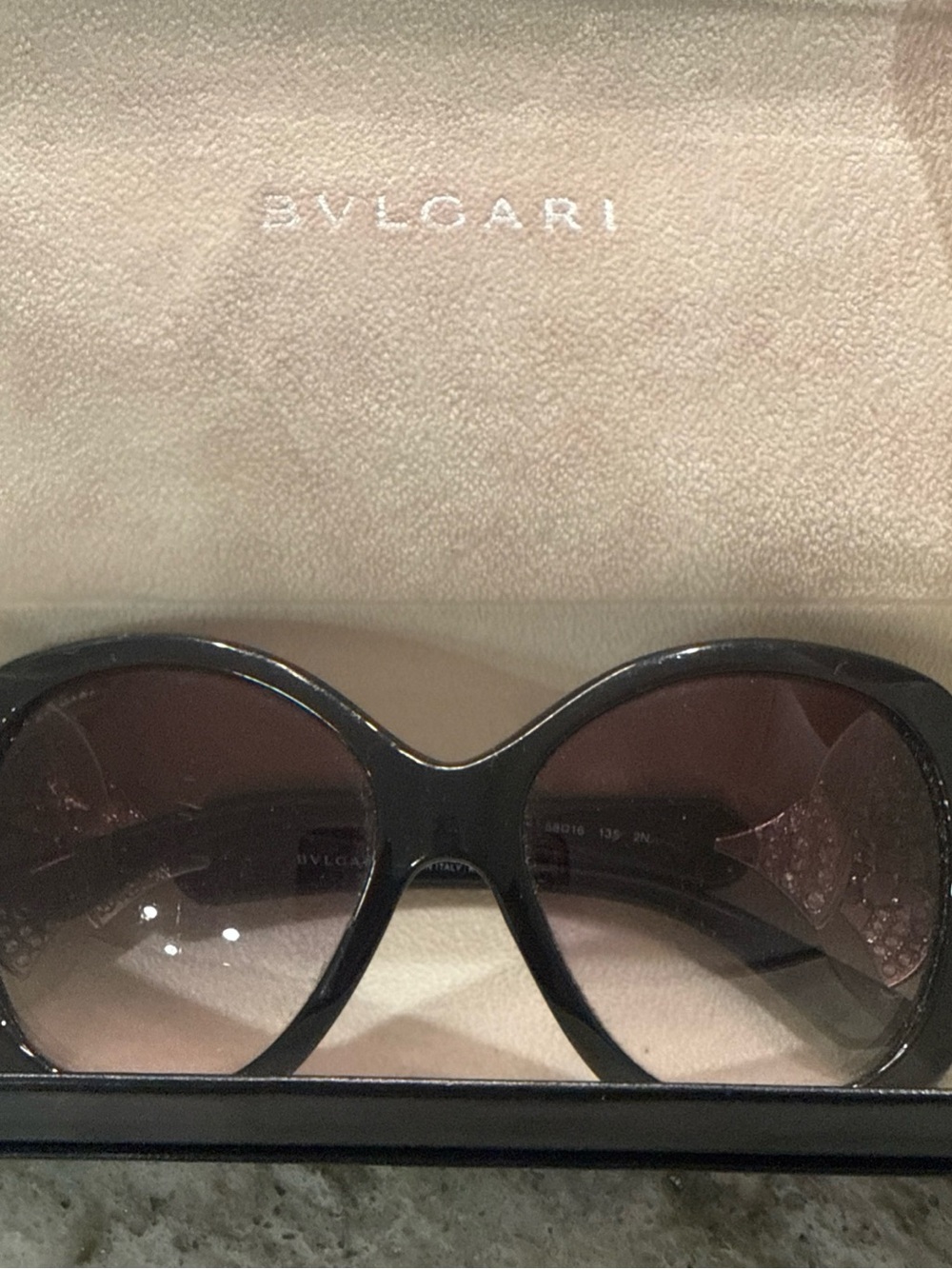 Bulgari Black Sunglasses with Brown Gradient Lenses
